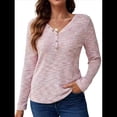 thumbnail image 2 of Blusas de Punto Gofre para Mujer, Camisas de Larga con Cuello en V, Blusas Casuales Elegantes, Conjuntos de Otoño 2025 Rosa L, 2 of 10