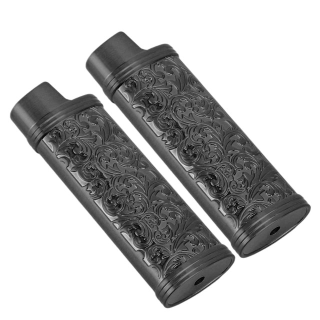 2pcs Lighter Case Cover Holder, Metal Vintage Floral Stamped Fit, Zinc Alloy Shell For J5 Lighter