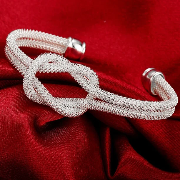 Brazaletes de plata de ley 925 a la moda, dijes de pulsera abiertos bonitos para mujer, joyería de moda, ajuste de tamaño, brazalete para fiesta de boda