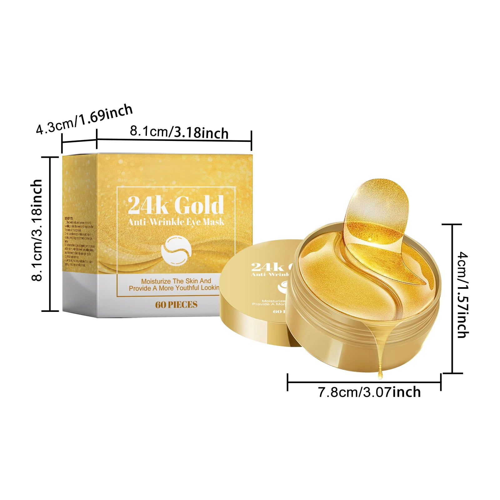 Alvantor 24K Gold Anti-Wrinkle Eye Patches - Hydrating Under Eye Mask for Dark Circles & Puffiness, 30 Pairs