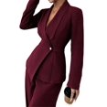 thumbnail image 2 of Women'S Elegant 2-Piece Outfit, Long Sleeve Blazer & Straight-Leg Pants Set Wine Red M, 2 of 8