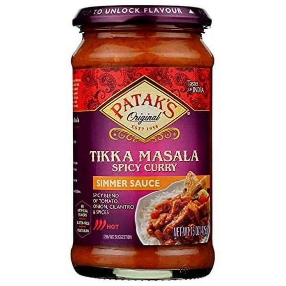 Patak's Spicy Tikka Masala Simmer Sauce - 15 Oz (Pack of 3) – With Tomato, Onion, Cilantro, and Spices, No Artificial Flavors or Preservatives, Gluten Free, Vegetarian Friendly