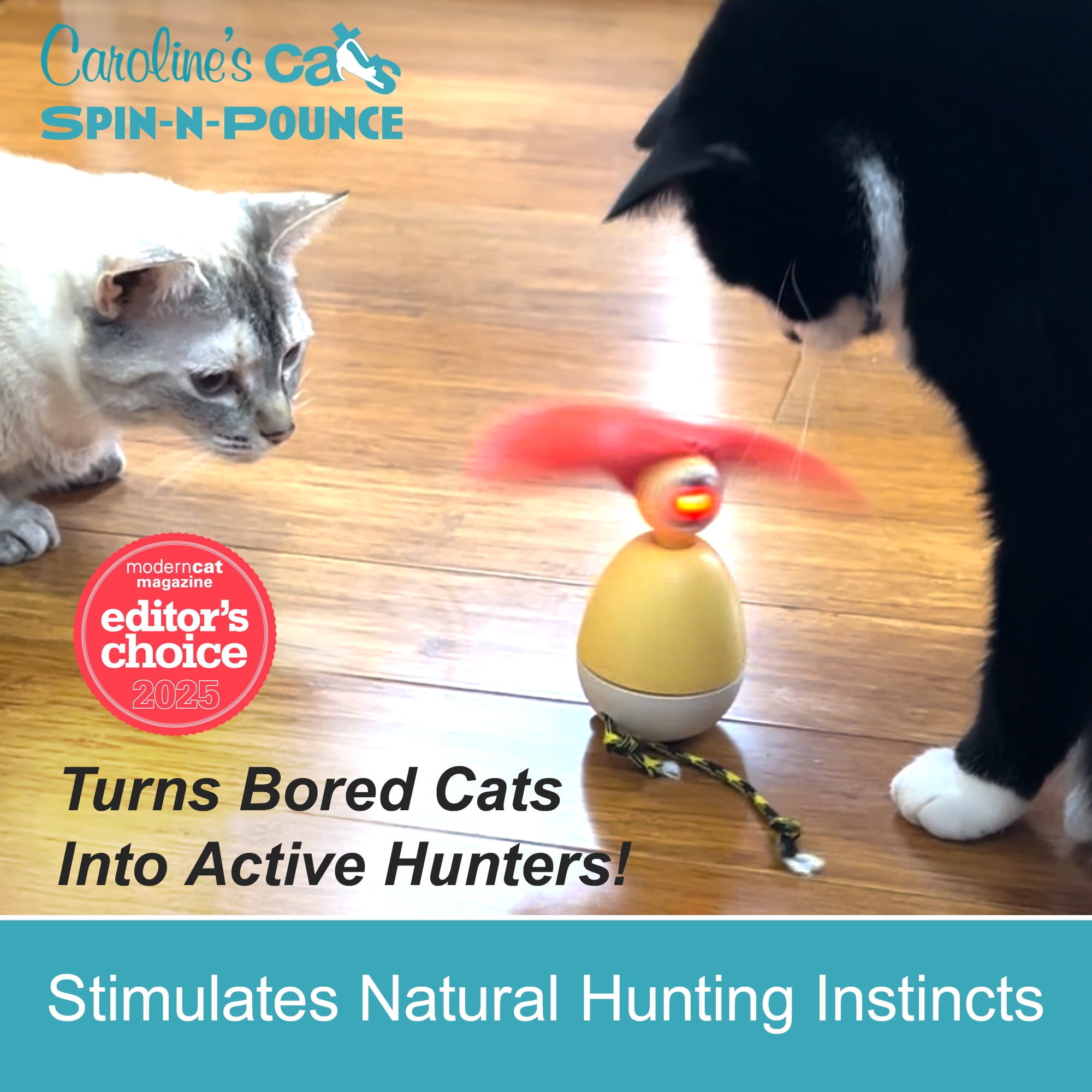Caroline’s Cats Spin-N-Pounce Rechargeable Automatic Cat Toy, Motion Activated 360° Spinning Toy for Indoor Cats, Self Play Exercise & Enrichment Toy for Bored Cats