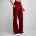thumbnail image 2 of ZOIGHDA Yoga Pants for Women Dressy Casual High Waist Straight Leg Work Slacks Plus Size Leggings with Pockets for Women(Wine,5X-Large), 2 of 5