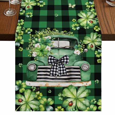 Table Runners 72 Inches Long Dress Scarves St. Patrick s Day Farmhouse Kitchen Table Runner Coffee Tablerunners Spring Green Truck Clovers Flowers Plaid 13x72 Inch