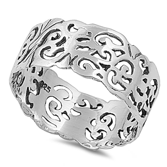 Eternity Cutout Filigree Swirl Ring .925 Sterling Silver Band Jewelry Female Male Unisex Size 9