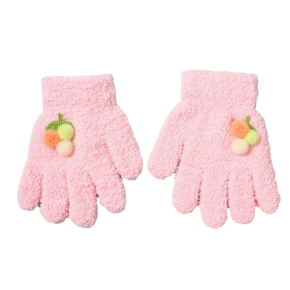 Curenmufel Girls Winter Gloves Toddler Gloves Kids Mitten Kids Gloves Full Finger Mittens Winter Knitted Gloves for Little Boys and Girls Supplies (Pink,3-6 Years)