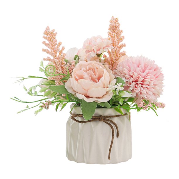 Ramo de hortensias de simulación, pequeño jarrón de cerámica, mesa de comedor decorativa, fiesta en casa, oficina