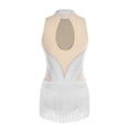 thumbnail image 4 of SiiRoh Women's Glittery Rhinestone Latin Dance Leotard Fringe Samba Rumba Ballroom Dancing Dress White S, 4 of 5