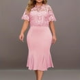 thumbnail image 2 of Wyzesi Robes Taille Femme Invité de Mariage Robe Élégante Grande Taille Femme Couleur Unie Dentelle Contrastée Manches Courtes Col Rond Robe Pyjama de Noël Costume, 2 of 7