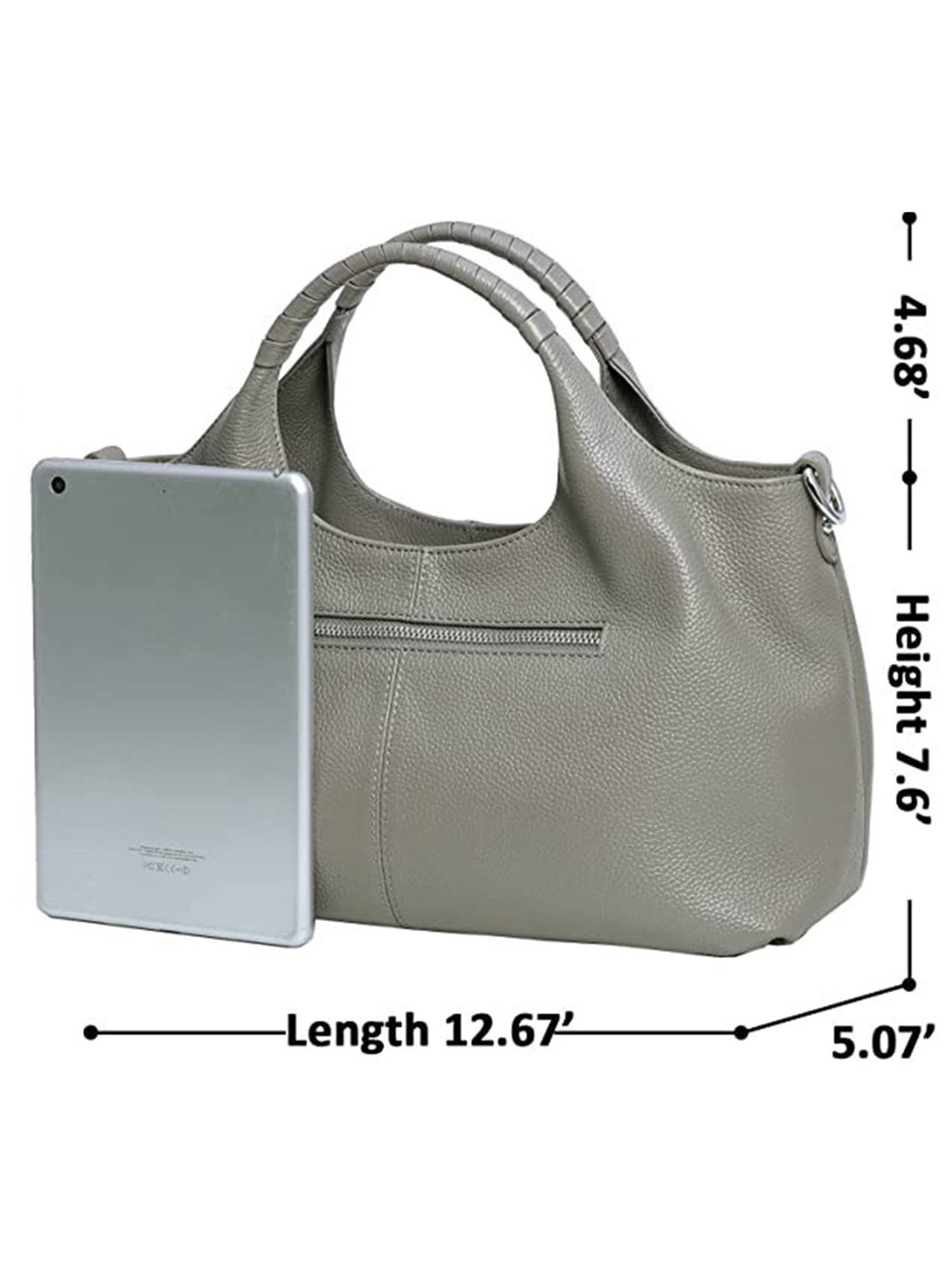 LUXUR Ladies Genuine Leather Top Handle Handbag Women Classic Satchel Crossbody Bags Purse Daily Portable Detachable Tote Grey