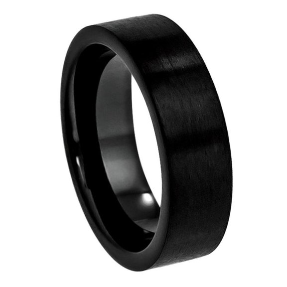 7mm Tungsten Carbide Black IP Plated Brushed Pipe Cut Band Wedding band Ring for Men and Ladies