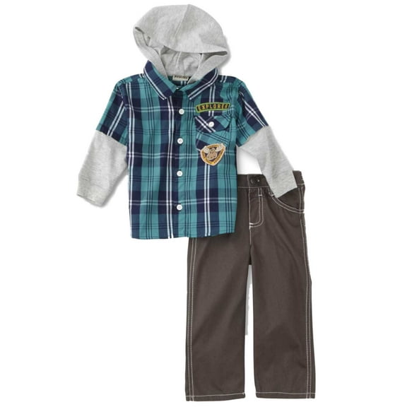 Infant Boys Layered Plaid Long Sleeve Shirt & Pant Set 12m
