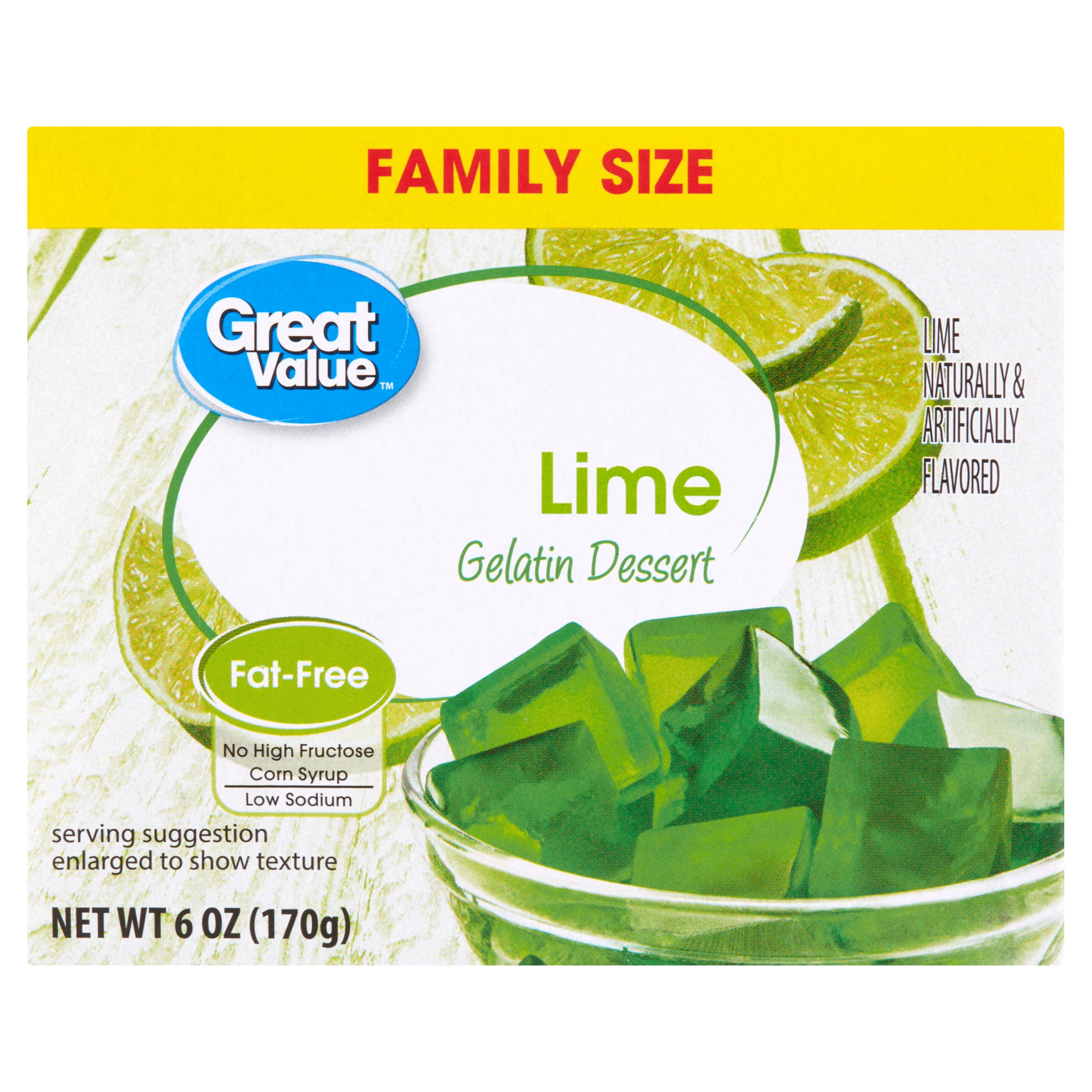 Great Value Gelatin Dessert Family Size Lime, 6 oz