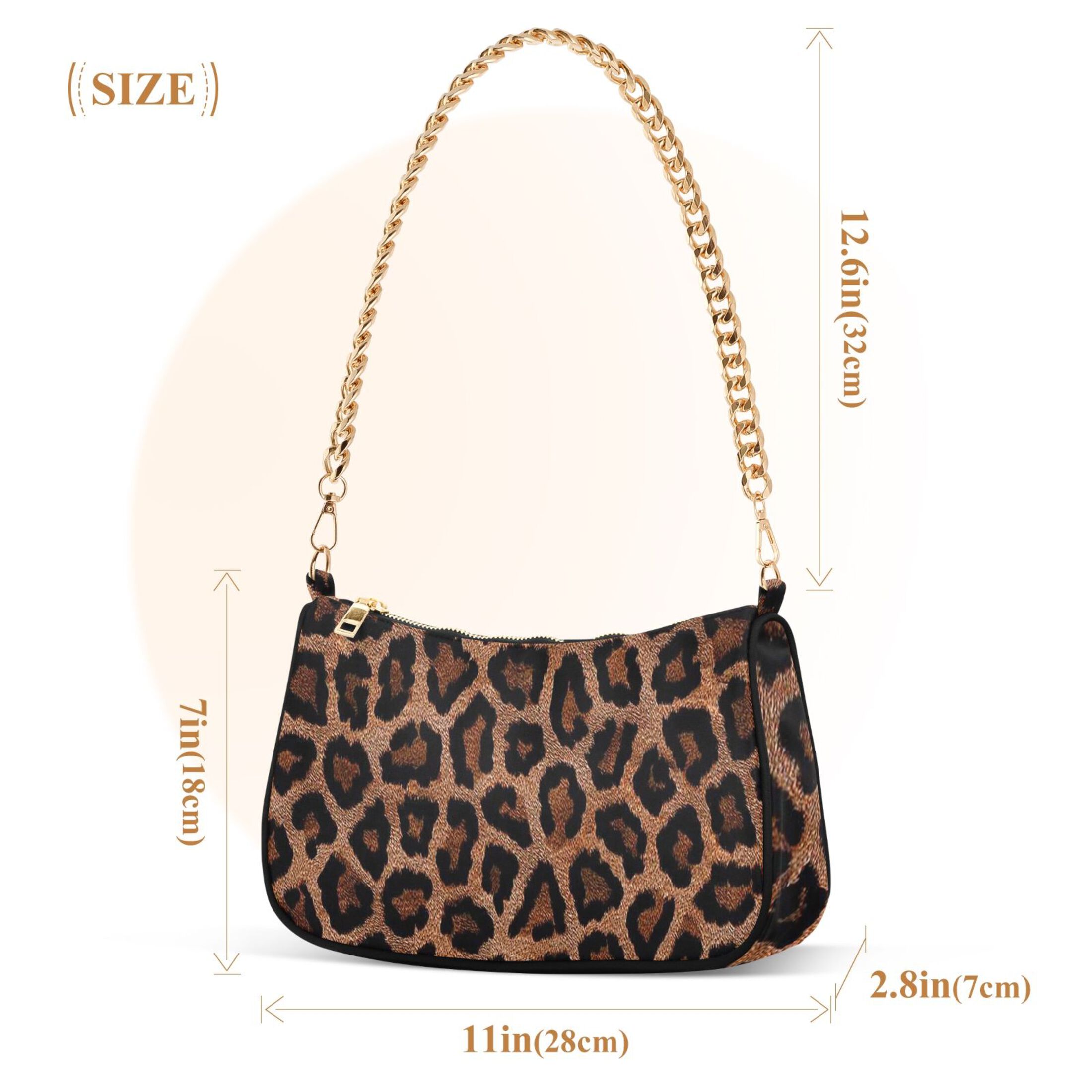 Leopards Print Womens Chain Shoulder Bag Tote Handbag Clutch Hobo Purse with Zipper for Travel Casual