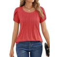 thumbnail image 2 of MOYIKO Women Short Sleeve Tshirt Casual Loose Trendy Summer Tops Petal Sleeve Pleated Blouses Red Tee Clothes Size 2XL, 2 of 7