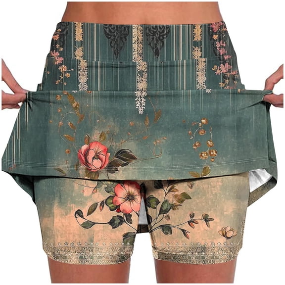 Vetsdori Tennis Skorts for Women Plus Size Casual Shorts Yoga Summer Workout,Floral Print Womens Skirts