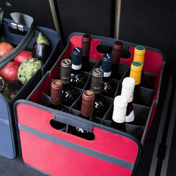Foldable Wine Carrier 12 Slot Collapsible Liquor Storage Travel Carry Case Bottle Shopping Car RV Beach Lake Wine Carrier | Hibiscus Red 。