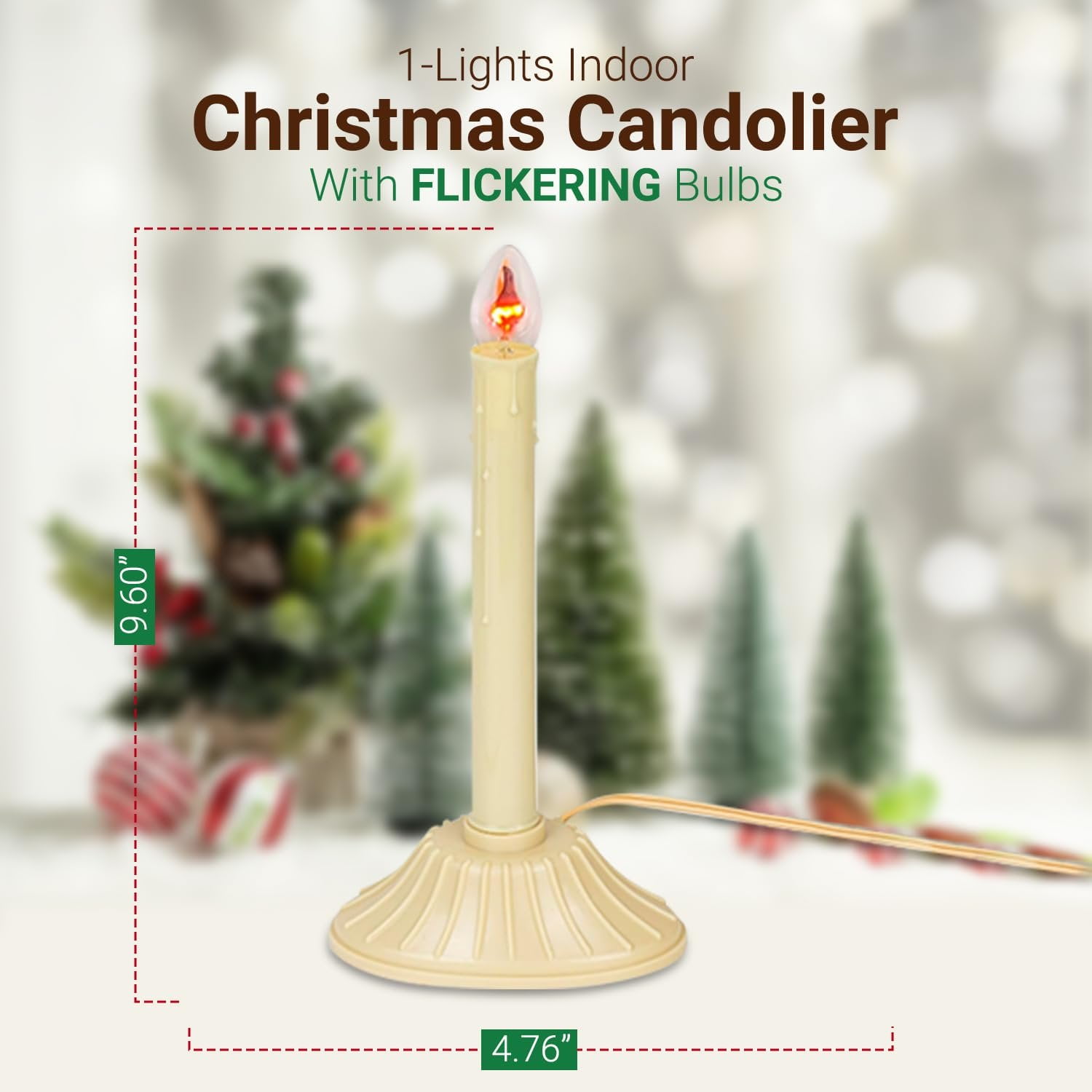 Tupkee Christmas Candolier Window Candle  with Flickering Bulb  Single Indoor -Flameless Electric Window Candle Candelabra - 2 Pack