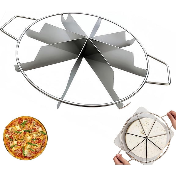 8 Cut Pie Cutter Press, 13.3 Inch Stainless Steel Pie Divider with Side Handles, Non Stick Cake Pizza Slicer Tool for Baking
