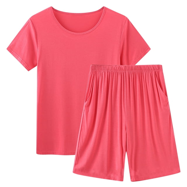 Birdeem Blouses pour Femmes Femmes Couleur Unie Col Rond Haut à Manches Courtes avec Coussinet de Poitrine un Short Ensemble de Tenue d'Intérieur