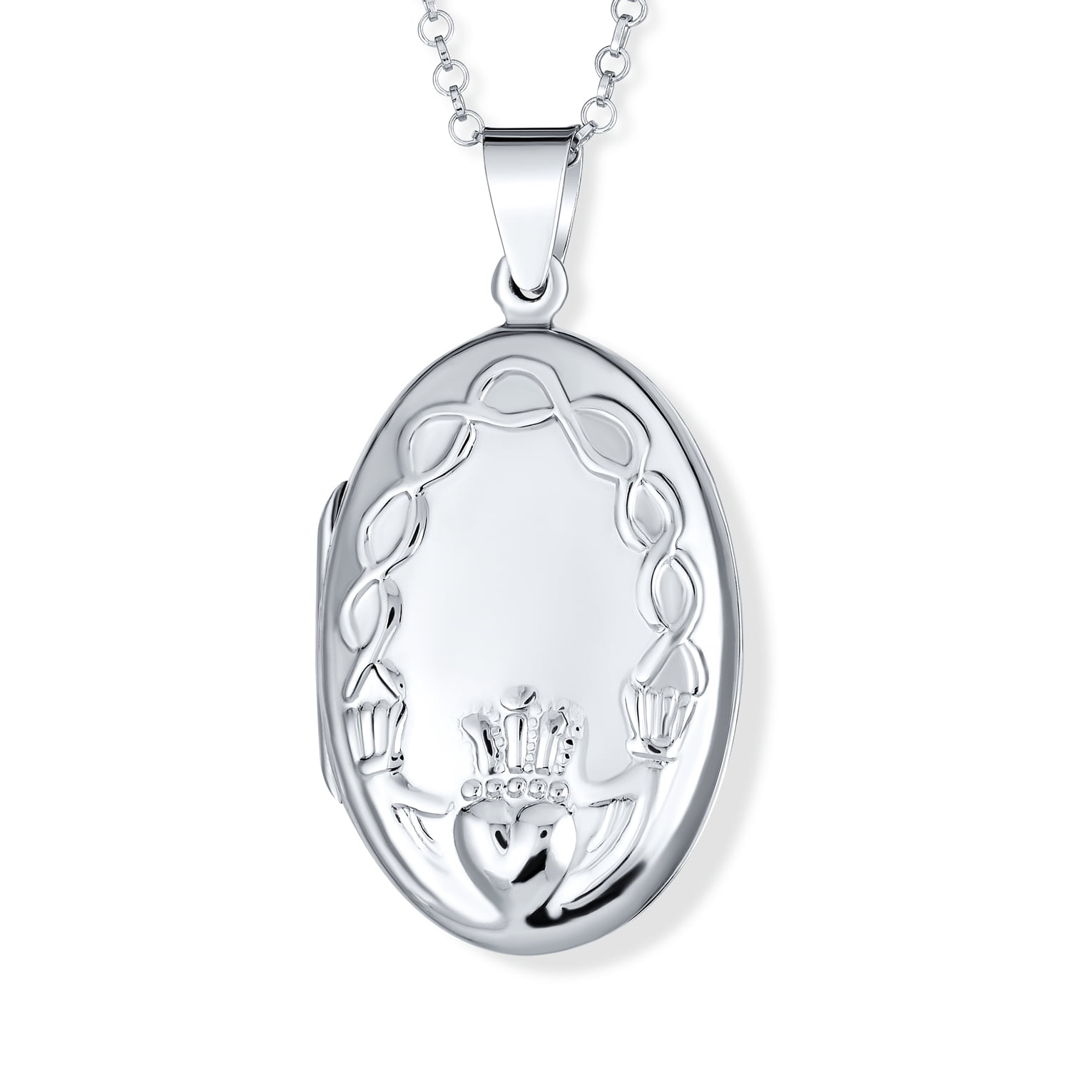 Oval Irish Celtic Claddagh Locket Necklace Hold Pictures 925