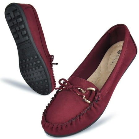 HOMEHOT Womens Loafers Casual Slip ons Shoes with Bowknot Comfort Walking Penny Loafers for Women Red Size 10 US