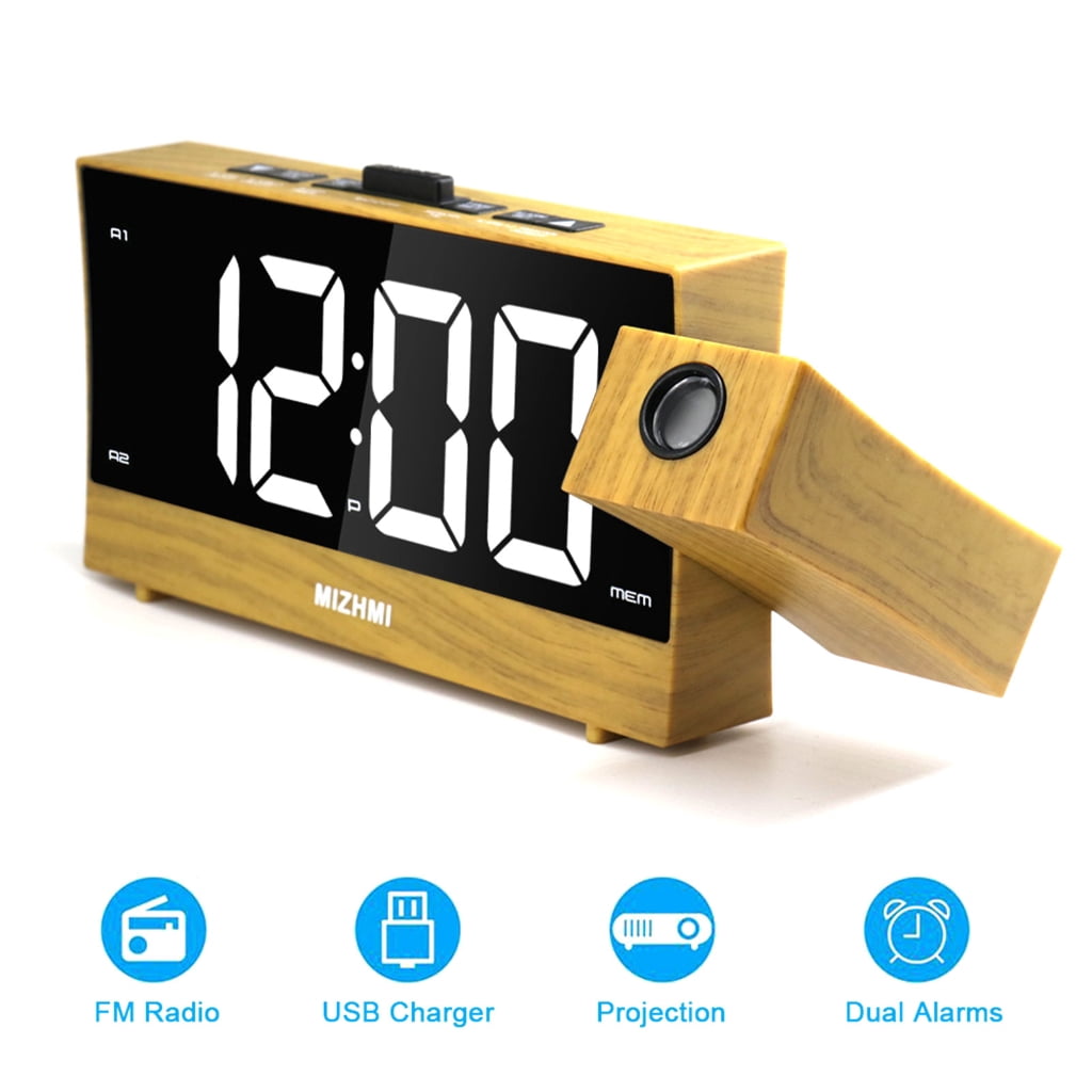 Apooke LED Projection Alarm Clock with Adjustable Brightness and USB Charging Tabletop Clocks Temperature Week Date Display
