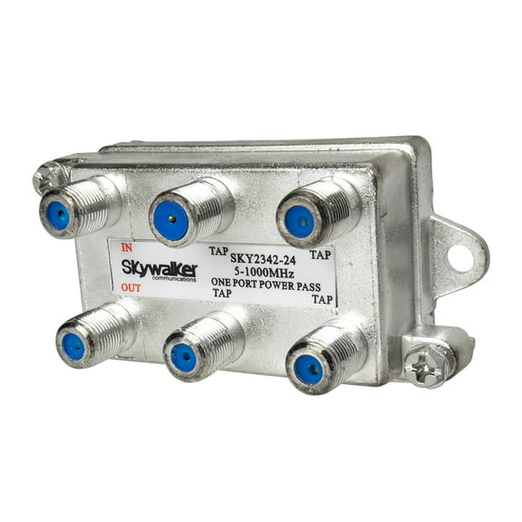Skywalker Brand — 5-1000MHz Quad 4-Way Tap (24dB, One Port Power Pass, Female Inputs, Silver)