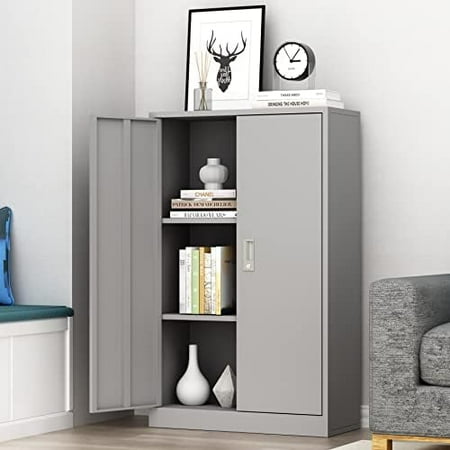 

TJUNBOLIFE Metal Cabinets with 1 Shelves and 2 Doors Lockable Garage Cabinet Steel Locking Cabinet for Home Office Garage Utility Room and Basement Black