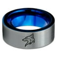 thumbnail image 2 of Tungsten Coyote Canis Canidae Watching Band Ring 8mm Men Women Comfort Fit Blue Flat Cut Brushed Gray Polished, 2 of 4