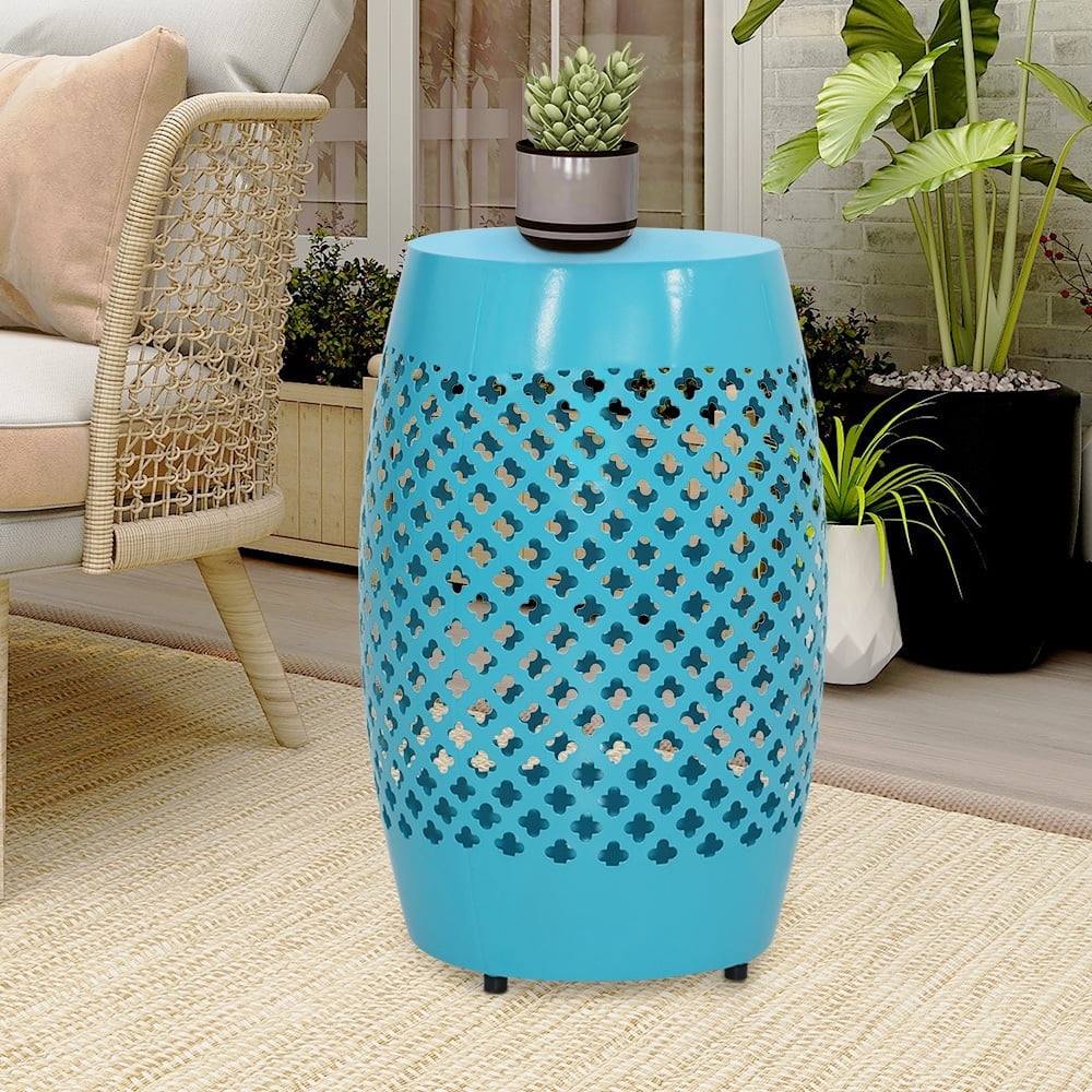 Abble 18''Teal Geometric Cut Iron Side Table