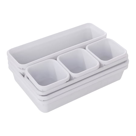 LAMIRO Plastic Drawer Organizer Bins,White,3 Sizes,8-Piece Set