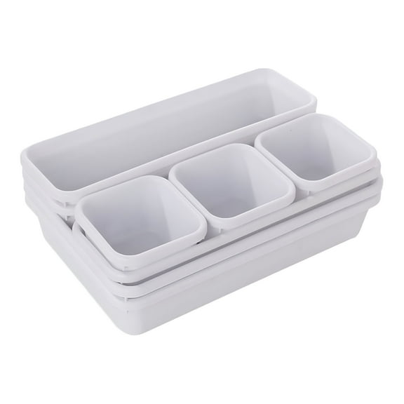 LAMIRO Plastic Drawer Organizer Bins,White,3 Sizes,8-Piece Set