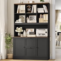 Homfa 71″ 6 Cubes Bookcases with 2 Storage Drawers and Charge Station, 3 Tier Bookshelf with Adjustable File Storage Cabinet for Living Room Home Office, Black