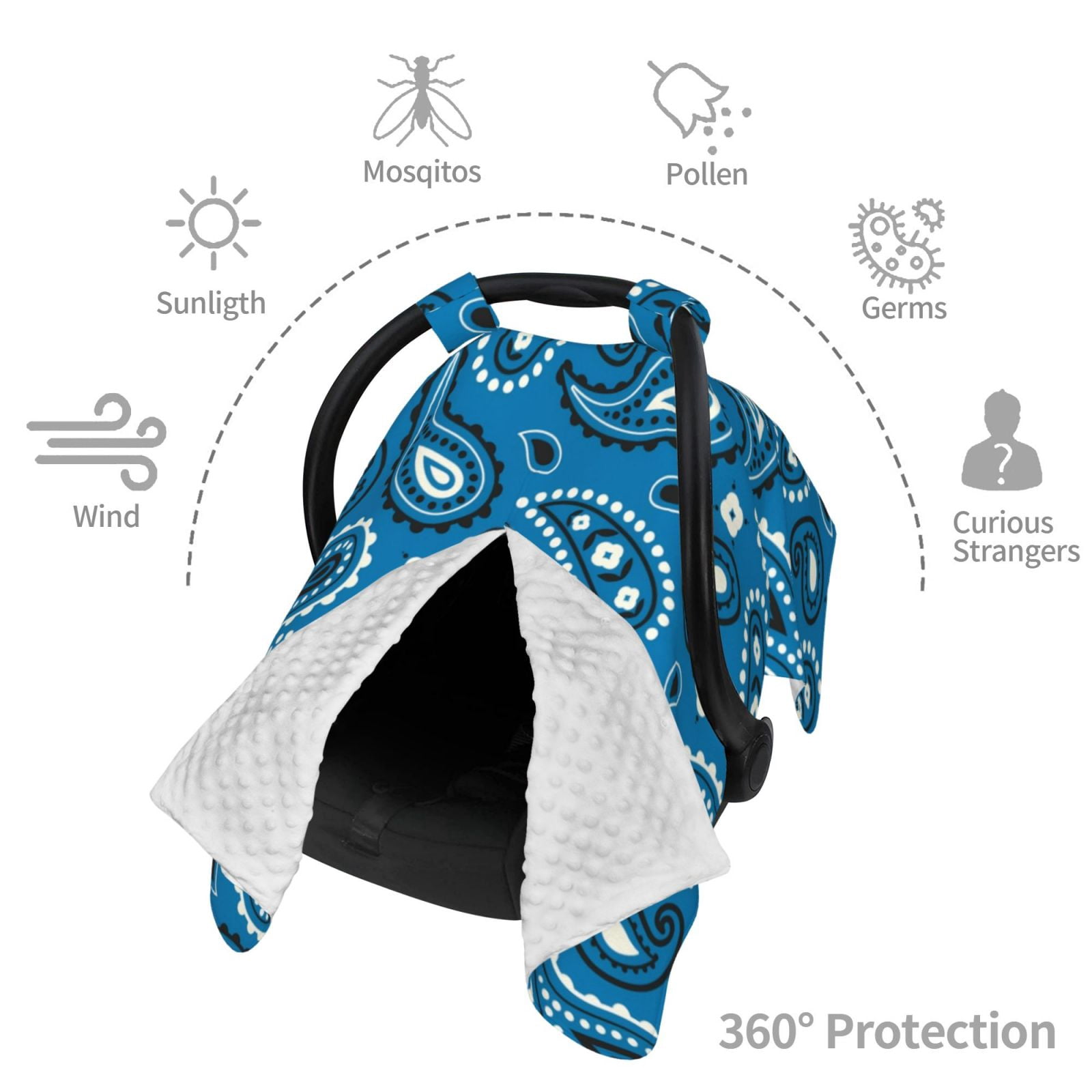 Car Seat Cover Baby - Blue Vintage Paisley Pattern Breathable Infant Car Seat Cover for Baby Carseat, Lightweight Comfort Baby Essentials Must Haves Newborn Stuff for Girl Boy