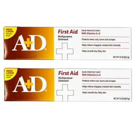 2 Pack - A D First Aid Healing Ointment, Moisturizing Skin Protectant for Minor Cuts, Burns and Scrapes, Helps Smooth Dry, Flaky Skin, 1.5 OZ