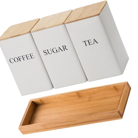 Coffee Teas Sugar Container with Bamboo Lid Square Kitchen Storage Canister Set