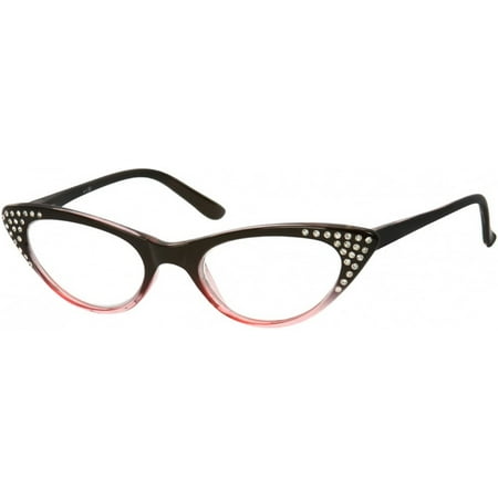 Readers.com The Paulina Rhinestone Cat Eye Reading Glasses Full Frame Readers for Women, 3.50 Black Pink Fade (Microfiber Cleaning Carrying Pouch Included) 3.5
