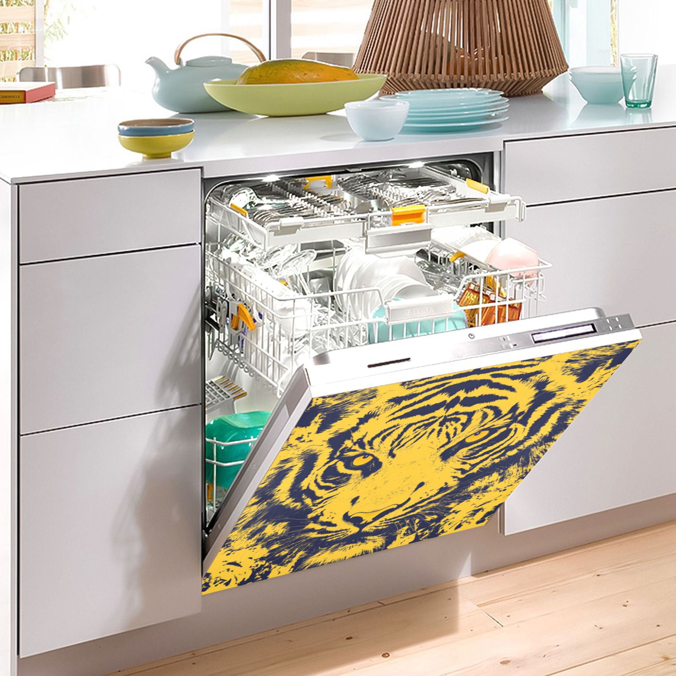 Dishwasher Magnetic Sticker 23x26 Inch Refrigerator Magnetic Sticker Washing Machine Magnetic Sticker Kitchen Panel Magnetic Sticker Home Decor Yellow Tiger Face