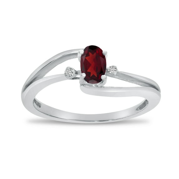 10k White Gold Oval Garnet And Diamond Wave Ring