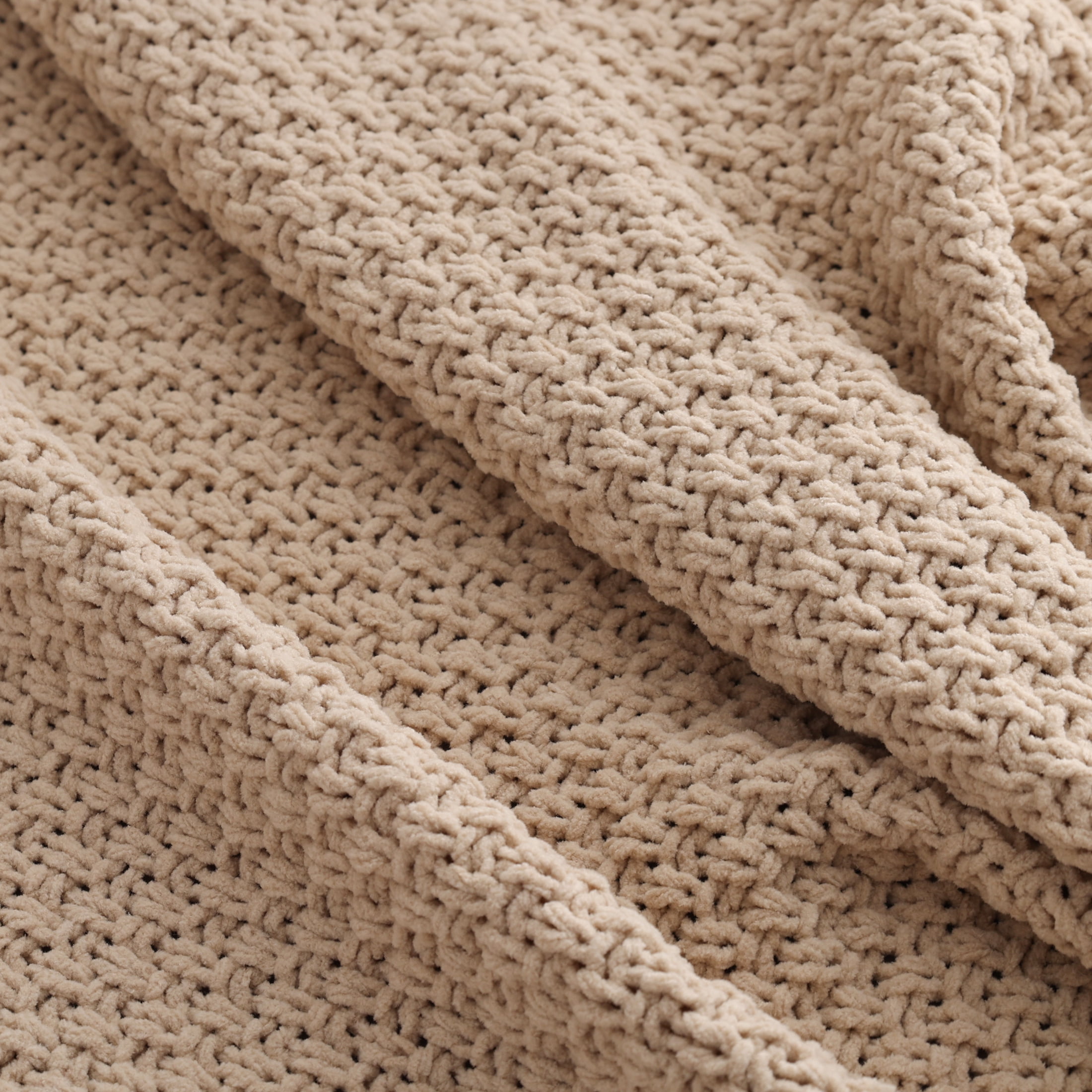Better Homes & Gardens Chenille Knit Super Soft Oversized Throw Blanket, Almond Biscuit