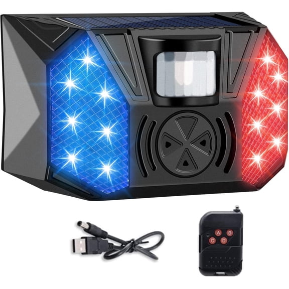 LC-dolida Solar Strobe Warning Lights Motion Sensor, Waterproof 129dB Alarm 4 Modes Security Siren Light for Pasture, Farm, House, Yard, Barn, Warehouse