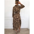 thumbnail image 6 of Women'S Leopard Print Midi Dress V Neck A Line Long Elastic Waist Casual Dresses Brown M, 6 of 7