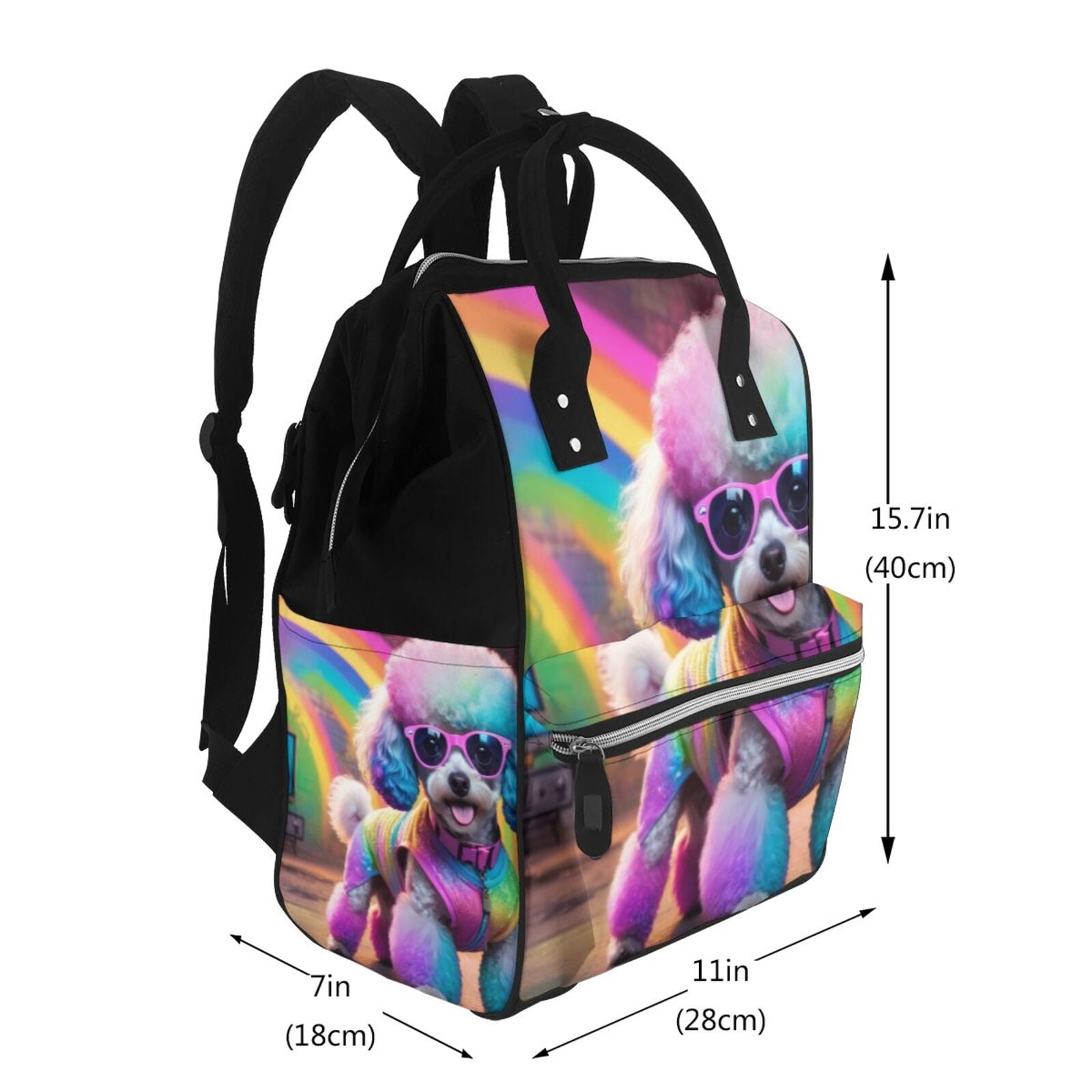 Fuzoiu Rainbow Poodle Urban Street Print Diaper Bag Backpack,Baby Essentials Travel Tote,Multi function Waterproof Diaper Bag, Travel Essentials Baby Bag - Unisex