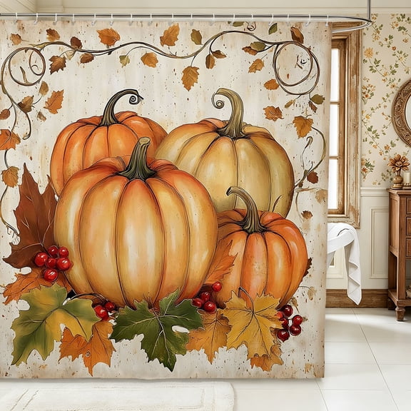 Erosebridal Pumpkin Vine Shower Curtain 72Wx72L,Fall Harvest Bathroom Curtain,Beige