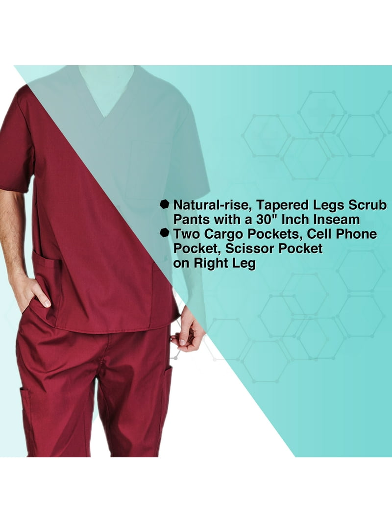 M&M SCRUBS Plus Size Men's Medical Uniform Set, Solid V-Neck Scrub