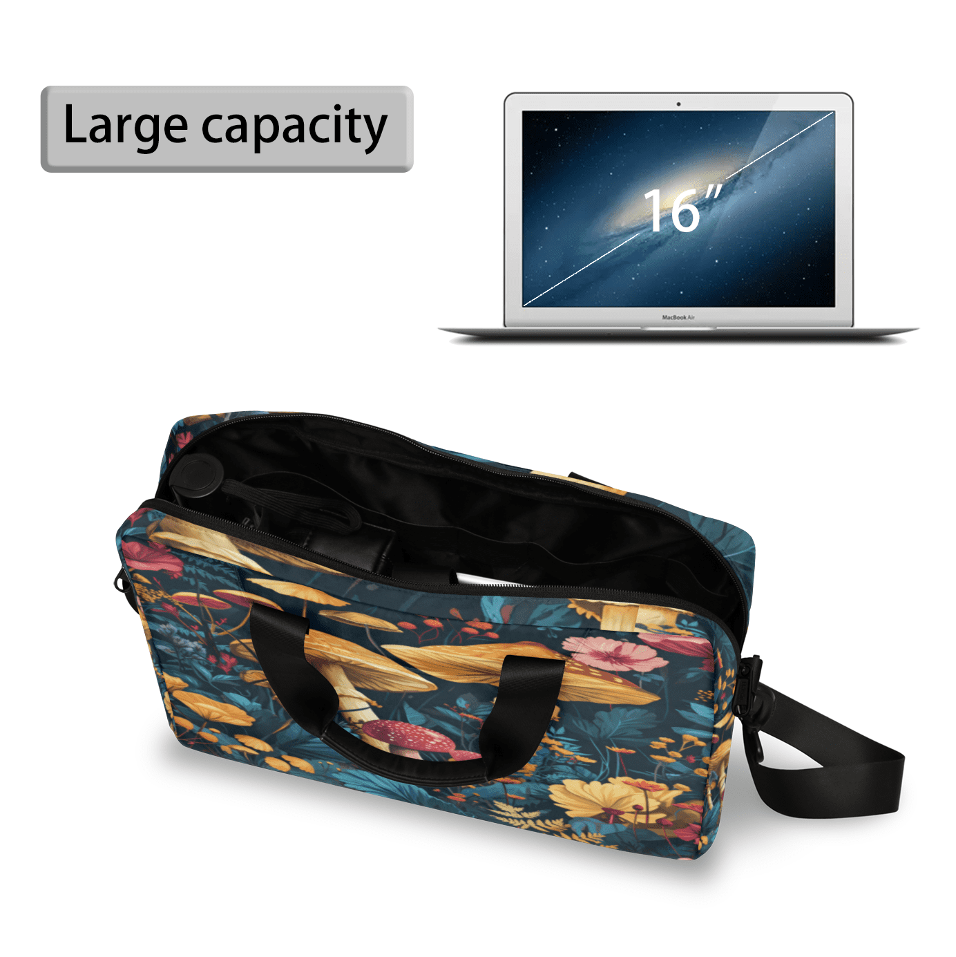 Herdesigns Mushroom Laptop Bag for Women Men, Computer Case Briefcase Messenger Bags, 15-15.6 inch Laptop Sleeve Shoulder Bag
