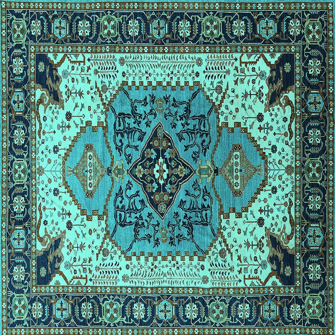Turquoise Mediterranean Rug Ahgly Company Indoor Square Oriental Turquoise Blue Industrial Area ...