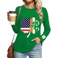 thumbnail image 2 of St. Patrick's Day T-Shirt for Women American Flag Shamrock Graphic Crewneck Long Sleeve Relaxed Fit Holiday Festive Tee Irish Clover Graphic Top, 2 of 5